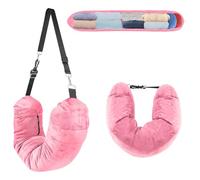 AHRLIC Soft Stuffable Neck Pillow for Travel Multifunctional U-Shaped Cushion Fillable with Clothes for Extra Luggage Space, Adjustable Strap for Airplane, Camping, Train, Hiking (Rose Red)