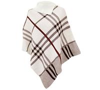 AHRLTD@ New Ladies Warm High neck Tartan Poncho women Knitted Wrap Cape Shawl One size (One Size (UK 8-22 ), Cream)