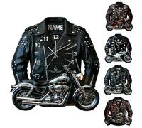 AHROZHOUIK Personalised 2D Motorcycle Clothing Wall Clock Custom Name Funny Motorcycle Theme Wall Hanging Clocks Bedroom Decor Gifts For Family Friend Motorbike Lover Xmas Birthday (style 21)