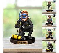 AHROZHOUIK Personalised Diver Cartoon Sculpture Ornament Custom Name Photo 2D Acrylic Desk Plaque Decor Gift For Family Men Women Dive Lover Figurine Ornaments Birthday Xmas (style 10)