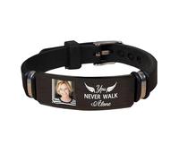 AHROZHOUIK Personlised You Never Walk Alone Photo Memorial Bracelet Custom Picture Sympathy Gift For Loss Dad Grandfather Loved One Mom Pet Memory Bracelets For Loss Loved One (style 3)
