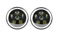 AHRPKAMERD 2Psc For Land For Rover For Defender 90 110 Universal Car 7 Inch LED Headlight H4 Hi-Lo With Halo 4x4 Headlamp Assembly Front Lamp Assembly(70w black)