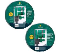 AHS - 15M Heavy Duty Garden Hose & Nozzle Set - 3 Layer Reinforced with Adjustable Spray Nozzle, Includes Female Fitting, Water Stop & Threaded Tap - Ideal for Lawn, Car, Patio & Outdoor Cleaning (2X)