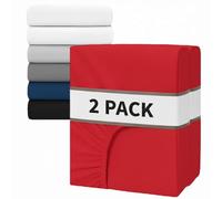 AHS - 2 Pcs Fitted Sheet Double - 11.81″(30cm) Deep Elastic Corners - Easy Care Brushed Microfibre Bottom Sheet - Red Soft Breathable Bedding - Ultra Deep Bedsheet Fits with Mattress