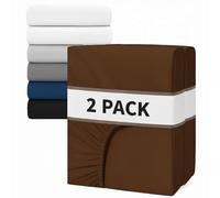 AHS - 2 Pcs Fitted Sheet Small Double - 11.81″(30cm) Deep Elastic Corners - Easy Care Brushed Microfibre Bottom Sheet - Brown Soft Breathable Bedding - Ultra Deep Bedsheet Fits with Mattress