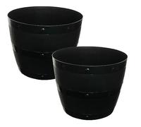 AHS Large Black Barrel Planter - Indoor & Outdoor Plastic Pot for Gardening - Lightweight Multipurpose Flower Pots - Decorative Round Durable Planter for Patio, Backyard & Garden (2x - 34cm)