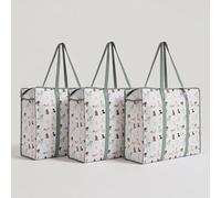 AHS - Large Laundry Storage Bag - Dog Days Design Print Sage & White - Zip Closure, Durable Polypropylene - Homeware Storage for Clothes, Towels & Bedding, 48 x 40 x 18 cm (3x)