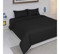 AHS - Seersucker Duvet Set Cover With Pillow Case - Multiple Sizes - Complete Bedding Set - Ultra Soft PollyCotton - EasyCare & Machine Washable (Black, Double: 200x200cm)