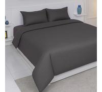 AHS - Seersucker Duvet Set Cover With Pillow Case - Multiple Sizes - Complete Bedding Set - Ultra Soft PollyCotton - EasyCare & Machine Washable (Charcoal, Single:135x200cm)