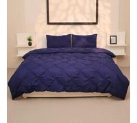 AHS - Single Navy Blue Pintuck Duvet Cover Sheet - Comfy Bedding Set With Pillow Cases - Soft Durable Brushed Microfiber Quilt Cover - Breathable & Washable Duvet Bedding Set