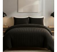 AHS - Super King Black Seersucker Duvet Set Cover With Pillow Case - Multiple Sizes - Complete Bedding Set - Ultra Soft Brushed Microfiber - EasyCare & Machine Washable