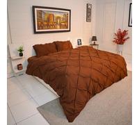 AHS - Super King Chocolate Brown Pintuck Duvet Cover Sheet - Comfy Bedding Set With Pillow Cases - Soft Durable Brushed Microfiber Quilt Cover - Breathable & Washable Duvet Bedding Set