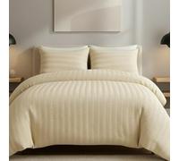 AHS - Super King Cream Seersucker Duvet Set Cover With Pillow Case - Multiple Sizes - Complete Bedding Set - Ultra Soft Brushed Microfiber - EasyCare & Machine Washable