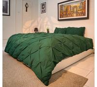 AHS - Super King Emerald Green Pintuck Duvet Cover Sheet - Comfy Bedding Set With Pillow Cases - Soft Durable Brushed Microfiber Quilt Cover - Breathable & Washable Duvet Bedding Set