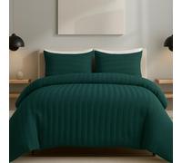 AHS - Super King Emerald Green Seersucker Duvet Set Cover With Pillow Case - Multiple Sizes - Complete Bedding Set - Ultra Soft Brushed Microfiber - EasyCare & Machine Washable