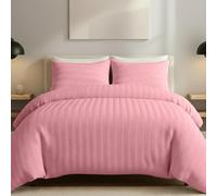 AHS - Super King Pink Seersucker Duvet Set Cover With Pillow Case - Multiple Sizes - Complete Bedding Set - Ultra Soft Brushed Microfiber - EasyCare & Machine Washable