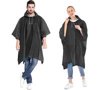 Ahsado 2 pcs Rain Poncho, Eva Rain Jacket Unisex Reusable Raincoat Waterproof Breathable Portable Rain Cape for Camping Hiking Fishing (black)