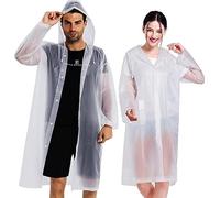 Ahsado Pack of 2 Rain Poncho, Eva Rain Jacket, Unisex Reusable Raincoat, Waterproof, Breathable, Portable Rain Cape for Camping, Hiking, Fishing, transparent, One Size