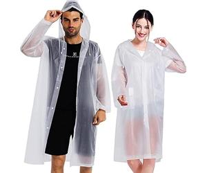 Ahsado Pack of 2 Rain Poncho, Eva Rain Jacket, Unisex Reusable Raincoat, Waterproof, Breathable, Portable Rain Cape for Camping, Hiking, Fishing, transparent, One Size