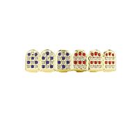 AHTCPO 18K Gold Plated Iced Out CZ with Red Blue Diamond Top and Bottom Grills for Your Teeth Men Women Hip Hop Jewelry(Gold,MODELO 2_LOWER TEETH)