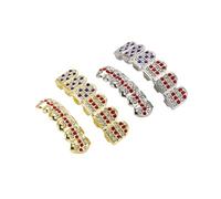 AHTCPO 18K Gold Plated Iced Out CZ with Red Blue Diamond Top and Bottom Grills for Your Teeth Men Women Hip Hop Jewelry(Silver,MODELO 2_SET)