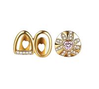 AHTCPO 2 Set Tooth Grillz Combo | Gold Plated & Hollowed-out Heart Teeth Charms | Iced out Single & 3-Tooth Caps for Party(Gold,Set)