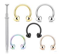 AHTCPO 6-Piece Heart-Shaped Nose Ring Tool Set, Stylish and Trendy Titanium Steel Solid Color, Suitable for Ear Cartilage Earlobe