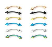 AHTCPO 6PCS 14G Steel Eyebrow Nose, Ear Navel Belly Lip Ring Body Piercing Jewelry Assorted Colors Stainless brow Bar 8mm(Six pairs,12mm)