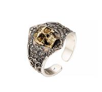 AHTCPO Adjustable Skull Ring 925 Silver Vintage Gothic Punk Jewelry for Men Women, Unisex Biker Rocker Style(S)