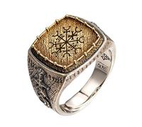 AHTCPO Authentic Viking Dragon Ring 925 Silver, Copper - Handmade Norse Tribal Jewelry for Men, Adjustable Runic Warrior Pinky Index Finger Ring, Unisex Historical Gift(Lost,7)