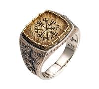 AHTCPO Authentic Viking Dragon Ring 925 Silver, Copper - Handmade Norse Tribal Jewelry for Men, Adjustable Runic Warrior Pinky Index Finger Ring, Unisex Historical Gift(Compass,7)