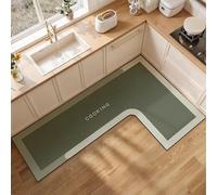 AHTCPO Corner Sink Kitchen Mat, 1-Piece L Shaped Rug for Kitchen, Super Absorbent Kitchen Floor Mats, Anti-Slip Printing Corner Mat(Mor green-right,80 * 120 * 45cm)