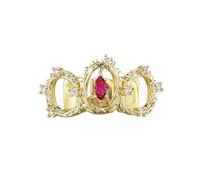 AHTCPO Dark Thorns Red Diamond Three-Toothed Grillz, 18K Gold Silver Plated Micro Set Stones Gothic Hip-Hop Unisex Tooth Jewelry Ideal for Festivals & Parties(Gold)