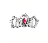 AHTCPO Dark Thorns Red Diamond Three-Toothed Grillz, 18K Gold Silver Plated Micro Set Stones Gothic Hip-Hop Unisex Tooth Jewelry Ideal for Festivals & Parties(Silver)