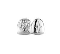 AHTCPO Double Cross Embossed Tooth Grillz, 18K Gold Plated with Zircon on Left Starburst on Right Unisex Hip Hop Dental Jewelry(Silver)