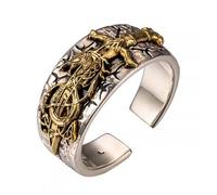 AHTCPO Dragon Sword Viking Ring 925 Silver, Copper - Adjustable Norse Jewelry for Men, Medieval Warrior Pinky Ring, Unisex Gift(L)