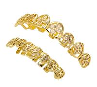 AHTCPO Four-Leaf Clover Eye Shaped Tooth Decoration, 18K Gold-Plated Silver Hip-Hop Style Tooth Jewelry Micro-Set, Fashionable Jewelry Gift Suitable for Both Men and Women(Gold)