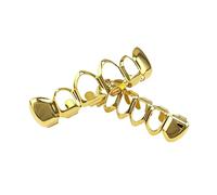 AHTCPO Hip-hop-style 18K gold tooth caps-a variety of accessories that can be freely mixed and matched, including sets of eight, sets of six, fang-style, and openwork styles.(Gold,Modelo 3)