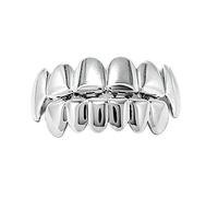 AHTCPO Hip-hop-style 18K gold tooth caps-a variety of accessories that can be freely mixed and matched, including sets of eight, sets of six, fang-style, and openwork styles.(Silver,Modelo 2)