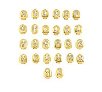 AHTCPO Letter Accent Design for Teeth, Unisex Grillz for Men & Women, 18K Gold Plated Brass with Sparkling Cubic Zirconia, Hip-Hop & Cosplay Costume Accessory(GoldP)