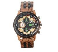 AHTCPO Men's Casual Wooden Watch, Stylish Date Display Multifunctional Chronograph, 3 Sub-dials Luminous Watch