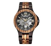 AHTCPO Men's Luxury Wooden Watch, Waterproof Mechanical Automatic Wristwatch with Full Skeleton Transparent Dial Design(Black)