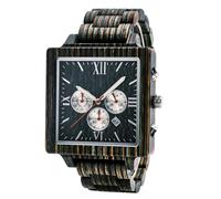 AHTCPO Men's Square Wooden Watch, with Quartz Analog Movement and Date Function, 3 Multifunction Sub-dials, Dark Green and Chestnut(Dark Green)