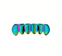 AHTCPO Rainbow Electroplated Upper 6 Lower 8 Cz Tooth Cap, 18K Gold-Plated Silver Hip-Hop Style Micro-Set Tooth Jewelry, Fashionable Gift Suitable for Both men and Women(Set)