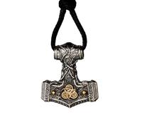 AHTCPO S925 Sterling Silver Mjolnir Pendant Viking Thor's Hammer Necklace with Four Elements Norse Mythology Jewelry for Men Women(Pendant+wax cord)