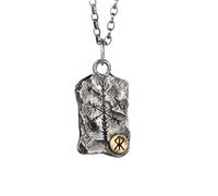 AHTCPO Two Tone 925 Sterling Silver Bind Runes Necklace Hammered Pendant with Viking Compass for Men Women 23.6in Chain(Courage)