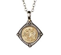 AHTCPO Two Tone 925 Sterling Silver Double-Headed Eagle Coin Pendant Necklace for Men Women Black Cord and Chain(Pendant+silver chain)