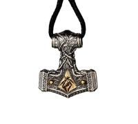 AHTCPO Two Tone S925 Sterling Silver Mjolnir Pendant Viking Thor's Hammer Necklace with Four Elements Norse Mythology Jewelry for Men Women(Pendant+wax cord)