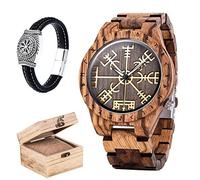 AHTCPO Vegvisir Wooden Watch | Vikings Men's Watch | Casual Unisex Quartz Wristwatches | Luxury Stylish Watch Wood Strap with Bamboo Wooden Box (Color : Brown, Size : 200mm)