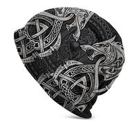 AHTCPO Viking Beanies Hat for Men, Norse Myth Odin Thor Hammer Dragon Fenrir Wolf Knit Hat, Unisex Vintage Street Casual Headwraps,Viking Hat 3,59cm